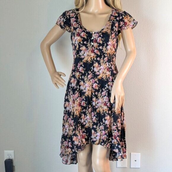 Denim and Supply Ralph Lauren Dress Size 6 Floral Flutter Sleeve Hi-Low hem - Picture 1 of 16
